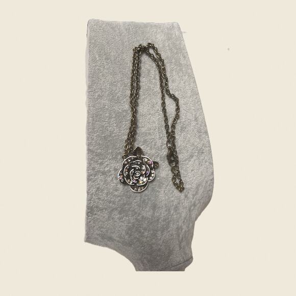 Sparkling Rose Pendant with AB Rhinestones on Vintage Chain, 20” - Picture 3 of 6